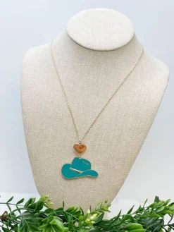 Blue Cowboy Hat Enamel Pendant Necklace