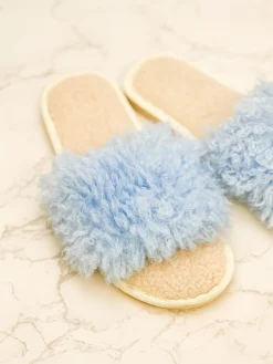 Blue Faux Fur Slippers