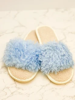 Blue Faux Fur Slippers