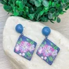 Blue Floral Mosaic Tile Dangle Earrings