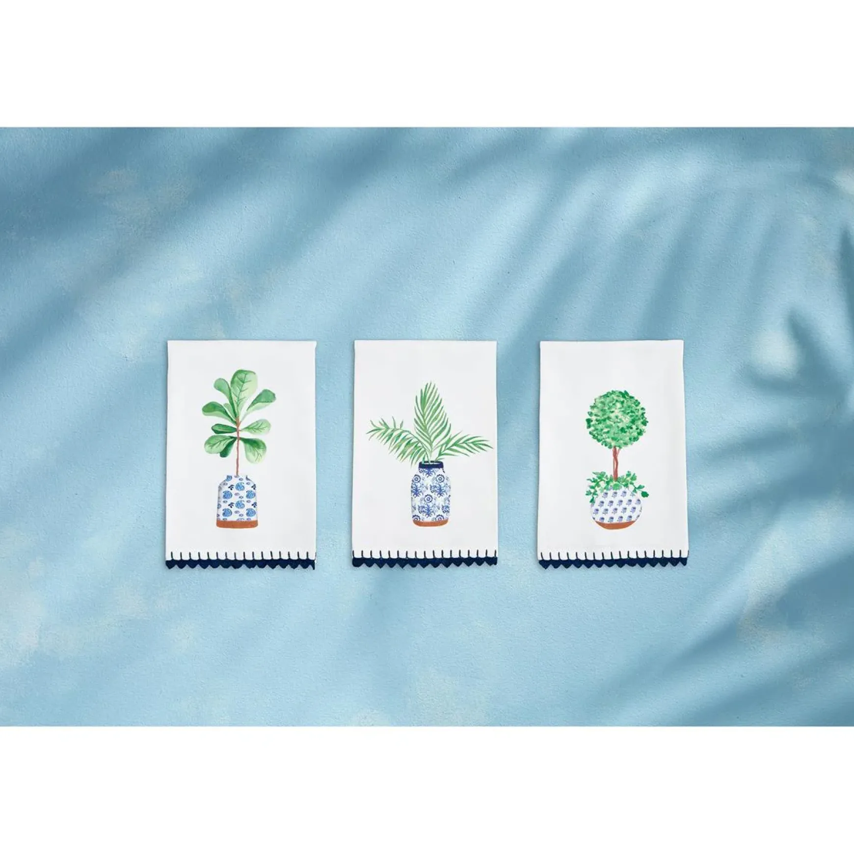 Blue Potted Plant Towels by Mud Pie