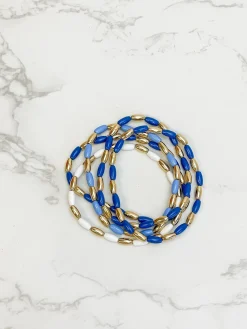 Blue Rice Bead Stretch Bracelet Set