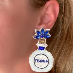 Blue Tequila Beaded Dangle Earrings