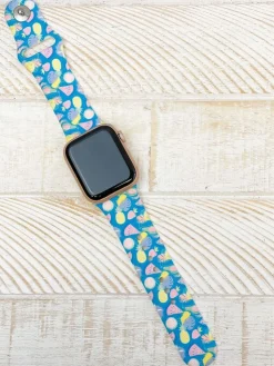 Blue Tropical Printed Silicone Smart Watch Band - S/M