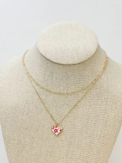 Blush Flower Heart Enamel Pendant Necklace