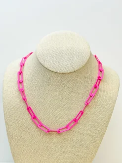 Bold Flat Chainlink Necklace - Fuchsia