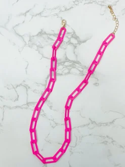 Bold Flat Chainlink Necklace - Fuchsia