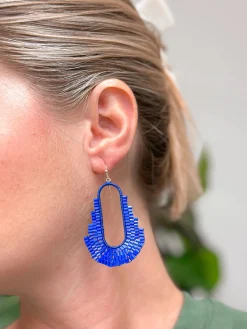 Bold Seed Bead Dangle Earrings - Blue