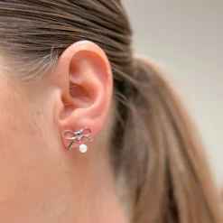 Bow & Pearl Stud Earrings - Silver