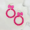 Bow Post Open Dangle Earrings - Hot Pink