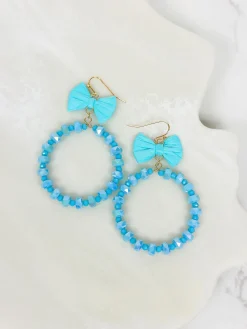 Bow Post Open Dangle Earrings - Turquoise
