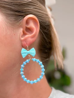 Bow Post Open Dangle Earrings - Turquoise
