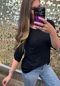 Boxy Raglan Pocket Tee by POL - Black