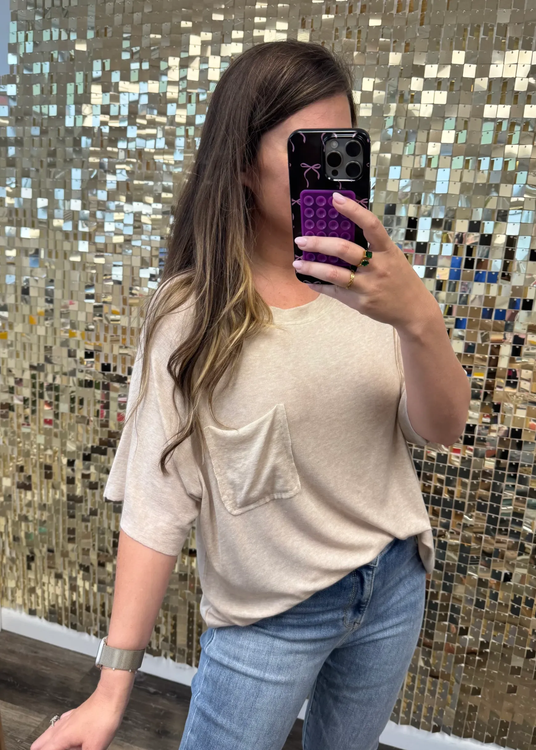 Boxy Raglan Pocket Tee by POL - Latte