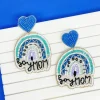 'Boy Mom' Blue Rainbow Dangle Earrings