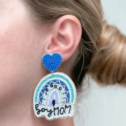 'Boy Mom' Blue Rainbow Dangle Earrings