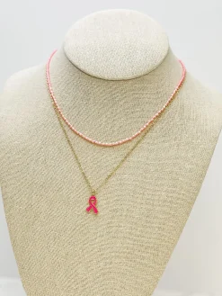 Breast Cancer Ribbon Pendant Necklace Set