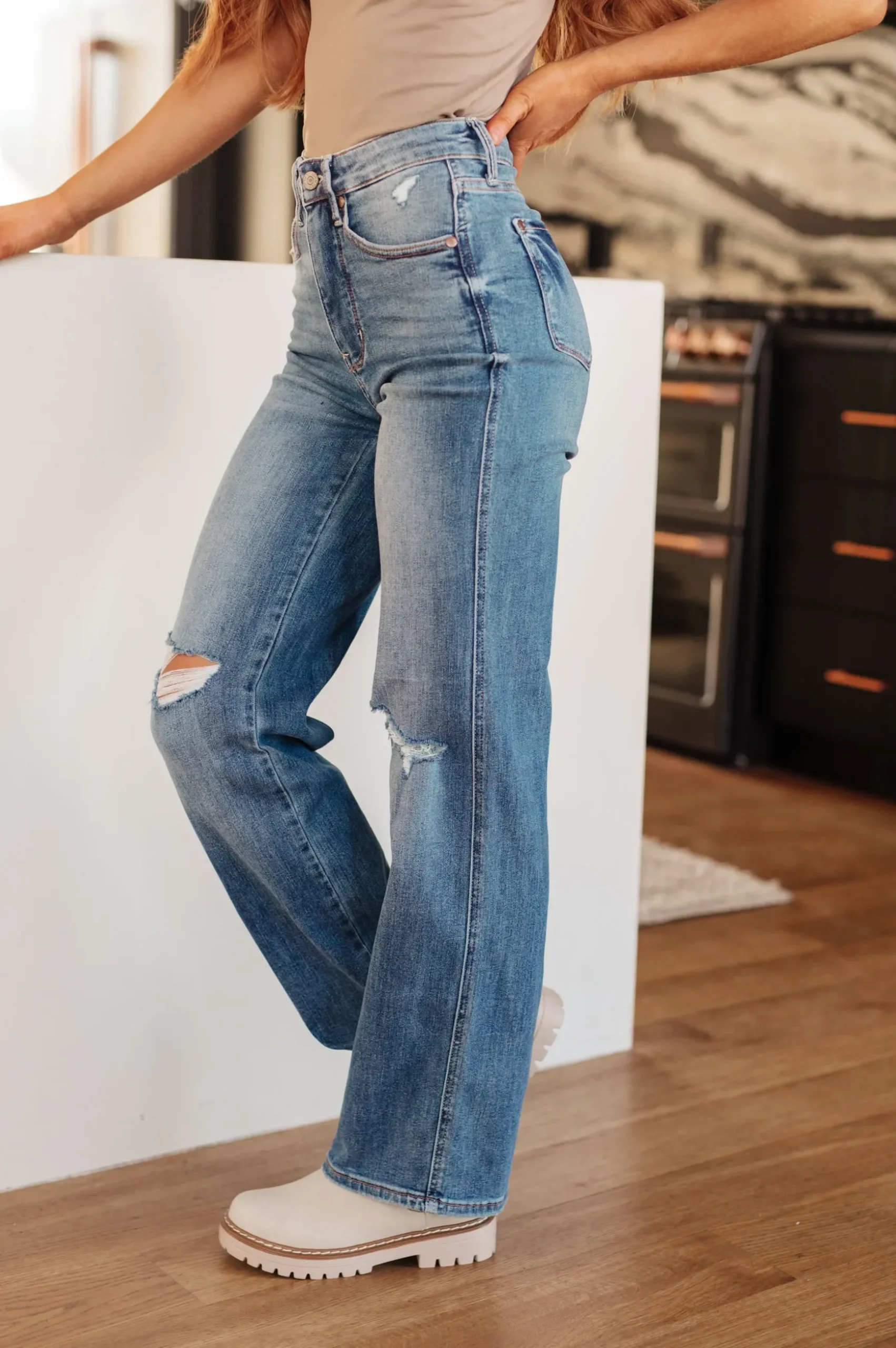 Bree High Rise Control Top Distressed Straight Jeans by Judy Blue