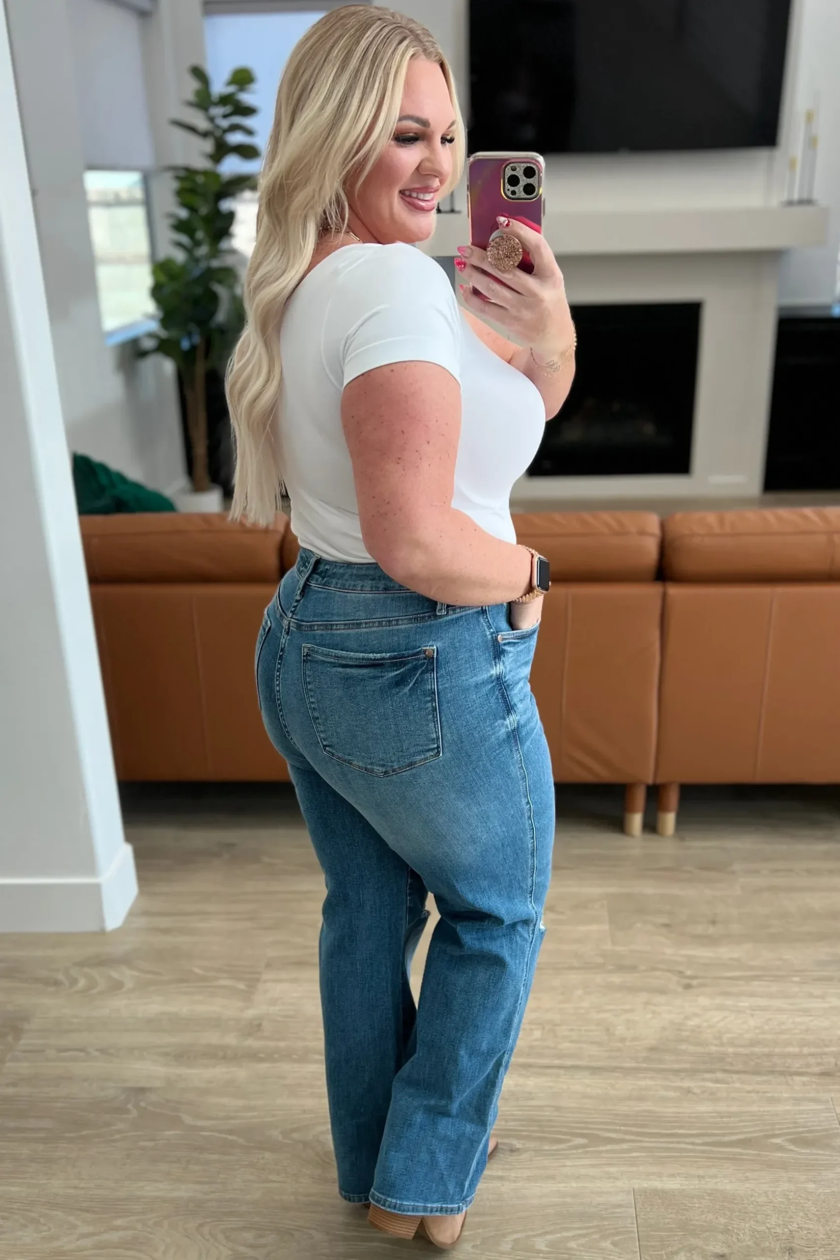 Bree High Rise Control Top Distressed Straight Jeans by Judy Blue