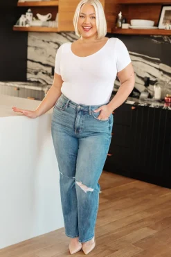Bree High Rise Control Top Distressed Straight Jeans by Judy Blue