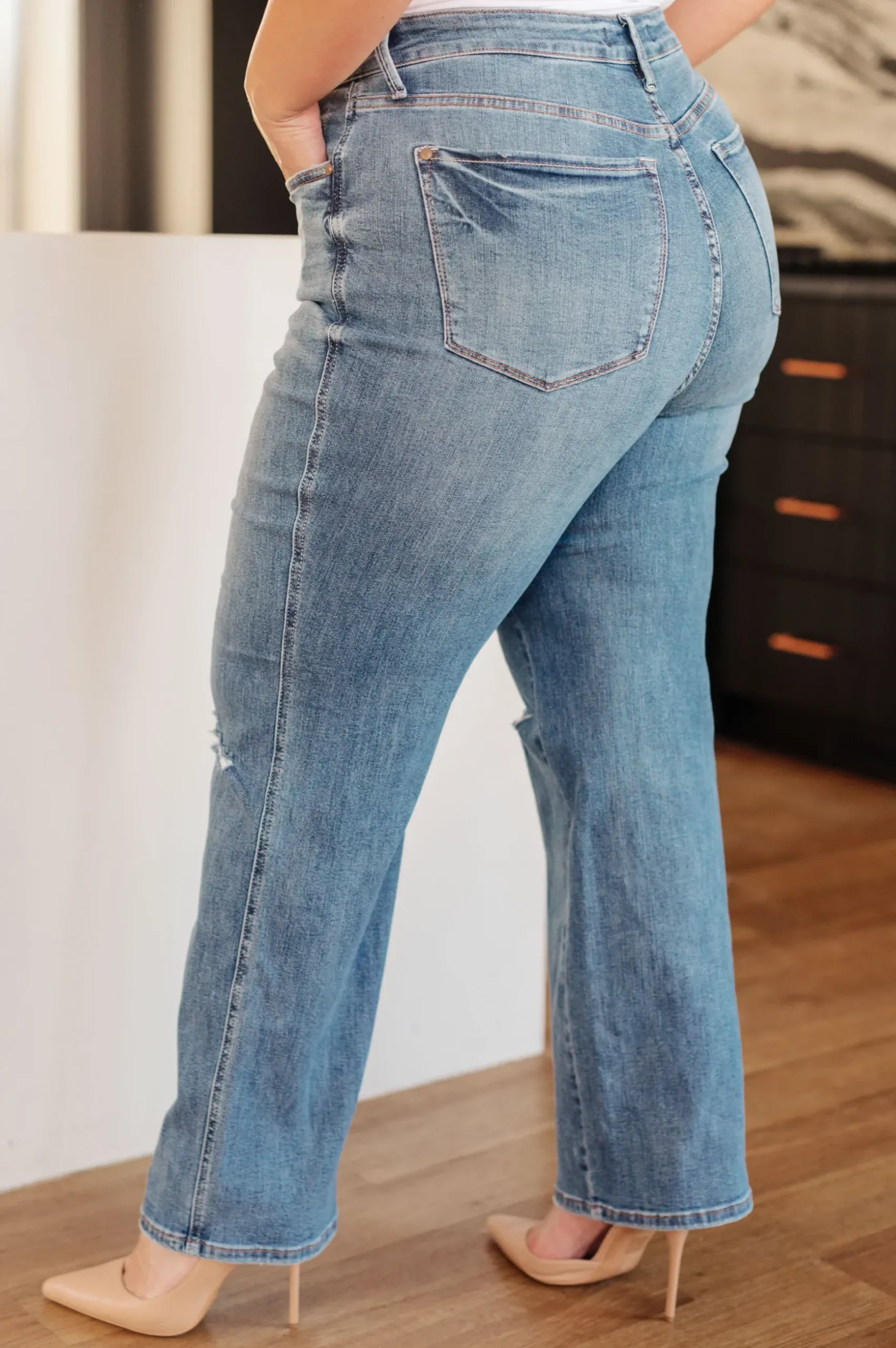 Bree High Rise Control Top Distressed Straight Jeans by Judy Blue