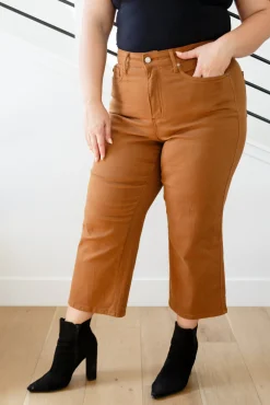 Briar High Rise Control Top Wide Leg Crop Jeans in Camel by Judy Blue