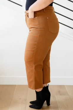 Briar High Rise Control Top Wide Leg Crop Jeans in Camel by Judy Blue