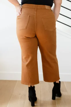 Briar High Rise Control Top Wide Leg Crop Jeans in Camel by Judy Blue