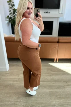 Briar High Rise Control Top Wide Leg Crop Jeans in Camel by Judy Blue