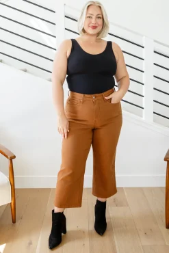 Briar High Rise Control Top Wide Leg Crop Jeans in Camel by Judy Blue