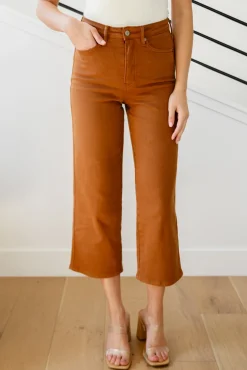 Briar High Rise Control Top Wide Leg Crop Jeans in Camel by Judy Blue