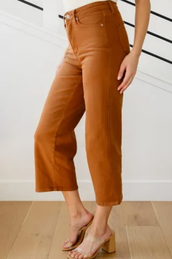 Briar High Rise Control Top Wide Leg Crop Jeans in Camel by Judy Blue
