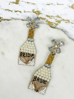 'Bride' Champagne Beaded Dangle Earrings