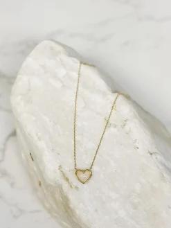 Bright Gold-Dipped Heart Charm Necklace - White