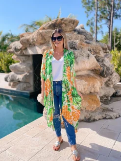Bright Pineapple Open Front Kimono