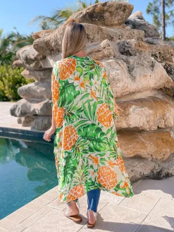 Bright Pineapple Open Front Kimono