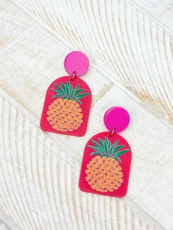Bright Pineapple Printed Dangle Earrings
