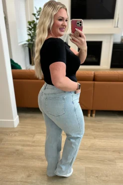 Brooke High Rise Control Top Vintage Wash Straight Jeans by Judy Blue