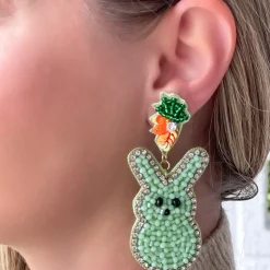 Bunny Beaded Dangle Earrings - Mint