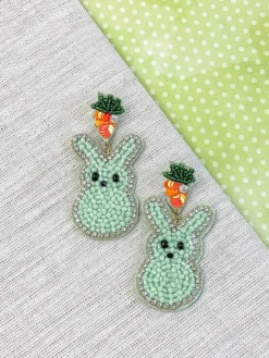 Bunny Beaded Dangle Earrings - Mint