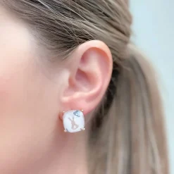 Bunny Printed Glass Stud Earrings