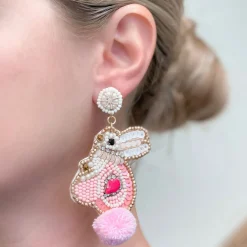 Bunny Seed Bead Dangle Earrings - Pink