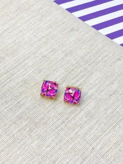 Butterfly Glass Stud Earrings - Fuchsia