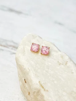 Butterfly Glass Stud Earrings - Light Pink