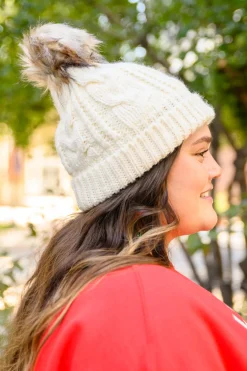 Cable Knit Cuffed Beanie In Ivory (Ships in 1-2 Weeks)