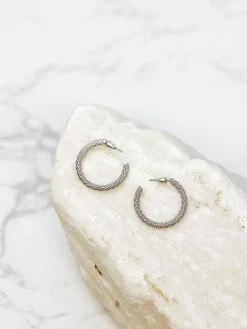Cable Twisted Hoop Earrings - Silver