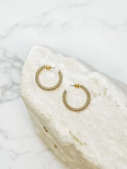 Cable Twisted Hoop Earrings - Gold
