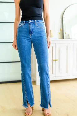 Caitlin High Rise Split Hem Straight Jeans by Risen