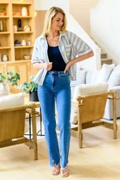 Caitlin High Rise Split Hem Straight Jeans by Risen