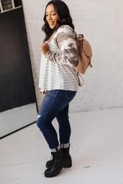 Camo & Stripes Raglan Top
